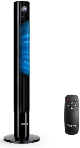 YASHE 36‘’ Tower Fan with Remote Control, 28dB Quiet Bladeless Floor Fan, 3 Speeds & 4 Modes, 85° Oscillation, LED Touch Display, 12H Timer, Portable Cooling Fan for Bedroom, Office & Home
