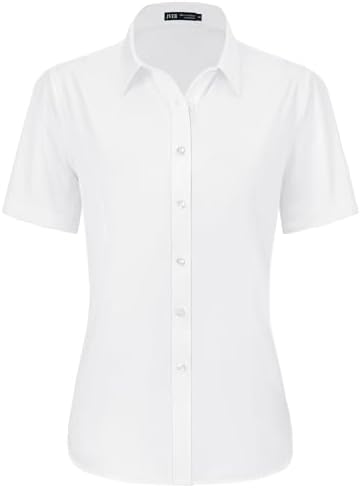 J.VER Womens Short Sleeve Blouse Dress Shirts Stretch Fitted Formal Button Down Shirts Business Work Blouse Summer Casual Tops for Ladies
