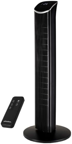 Schallen 36" Tower Fan Oscillating Tall Floor Standing Fan with Remote Control, Digital Display 12H Timer, 8 Speed Settings & 3 Wind Modes | Quiet, Powerful, Energy Efficient Cooling (1, White)