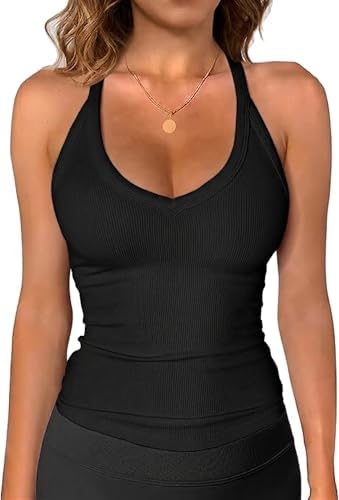 Imily Bela Women's Tank Top Sexy Spaghetti Cami with V-Neck Racer Back Ribbed Summer Vest Slim Fit Cami Shirt