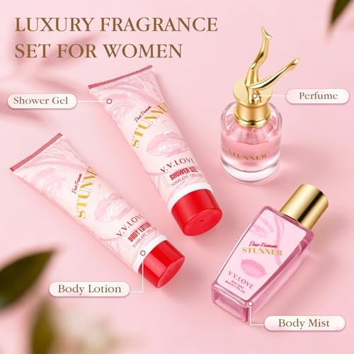 Women Perfume Gift Set,Travel Size Perfume Set with Prefume,Body Mist,Body Lotion & Shower Gel,Portable Fragrance Gift Sets for Her,Skin Care Gift for Women,Mother's Day Valentine's Day Birthday Gifts