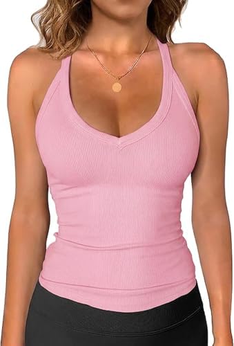 Imily Bela Women's Tank Top Sexy Spaghetti Cami with V-Neck Racer Back Ribbed Summer Vest Slim Fit Cami Shirt