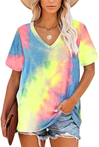 MOLERANI T Shirts for Women Short Sleeve V Neck Striped Summer Tops Casual Loose Tee S-2XL