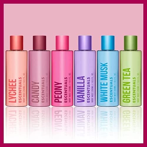 Escentuals Womens Fruit Candy Layering Set, Lychee and Candy Body Mist Spray Mixed Fragrance Bundle 250ml (Pack of 2)