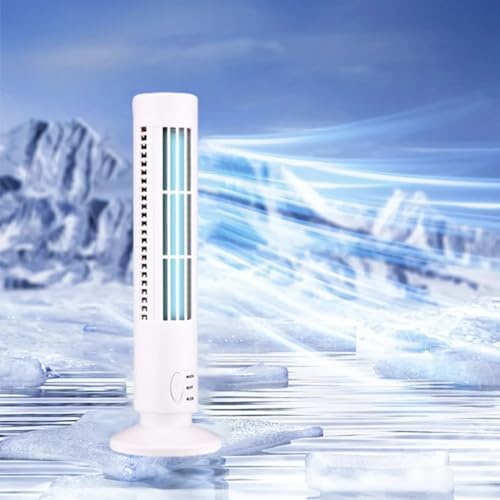 Portable Bladeless Tower Fan, Silent Standing Fans, 2 Adjustable Speeds, USB Charge, Small Personals Ultra- Quiet Cooling Air Conditioner Suitable for Bedroom Home Office Room (B-White)