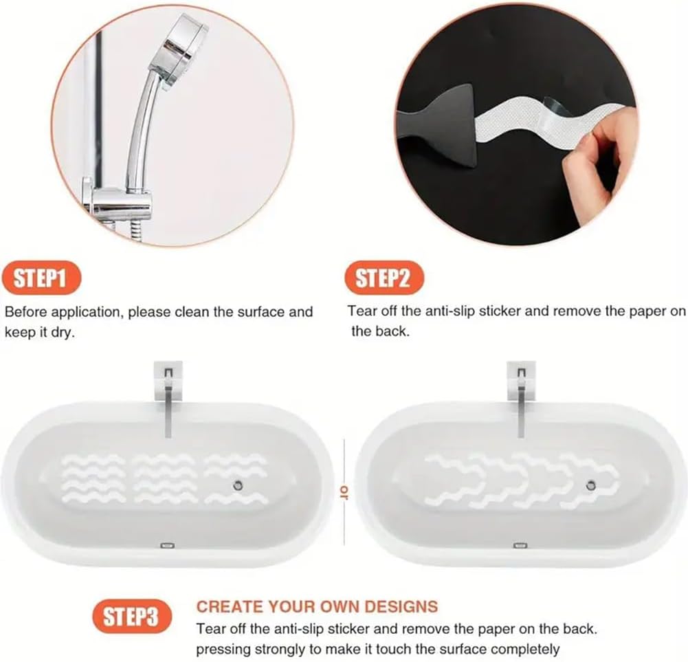 24 Pcs Non Slip Strip Stickers for Bath and Shower, Wa-ve Anti-Slip Strip with Scraper, Non Slip Bathtub Stickers for Stairs, Shower Room, Slippery Surfaces, Sauna, Kitchen (White)