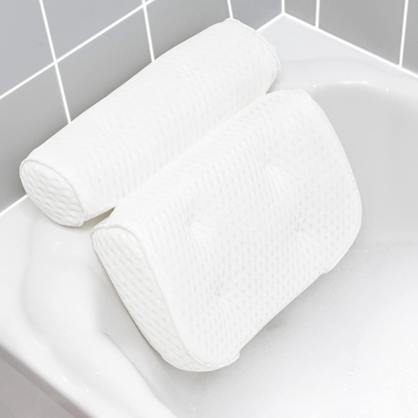 Rio Luxury Spa Bath Pillow Ergonomic Design - Soft 3D Air Mesh Technology & 6 Strong Suction Cups Help Support Head Neck Back Shoulder Home Relaxation Routine, Fits All Baths, Quick Dry Hook