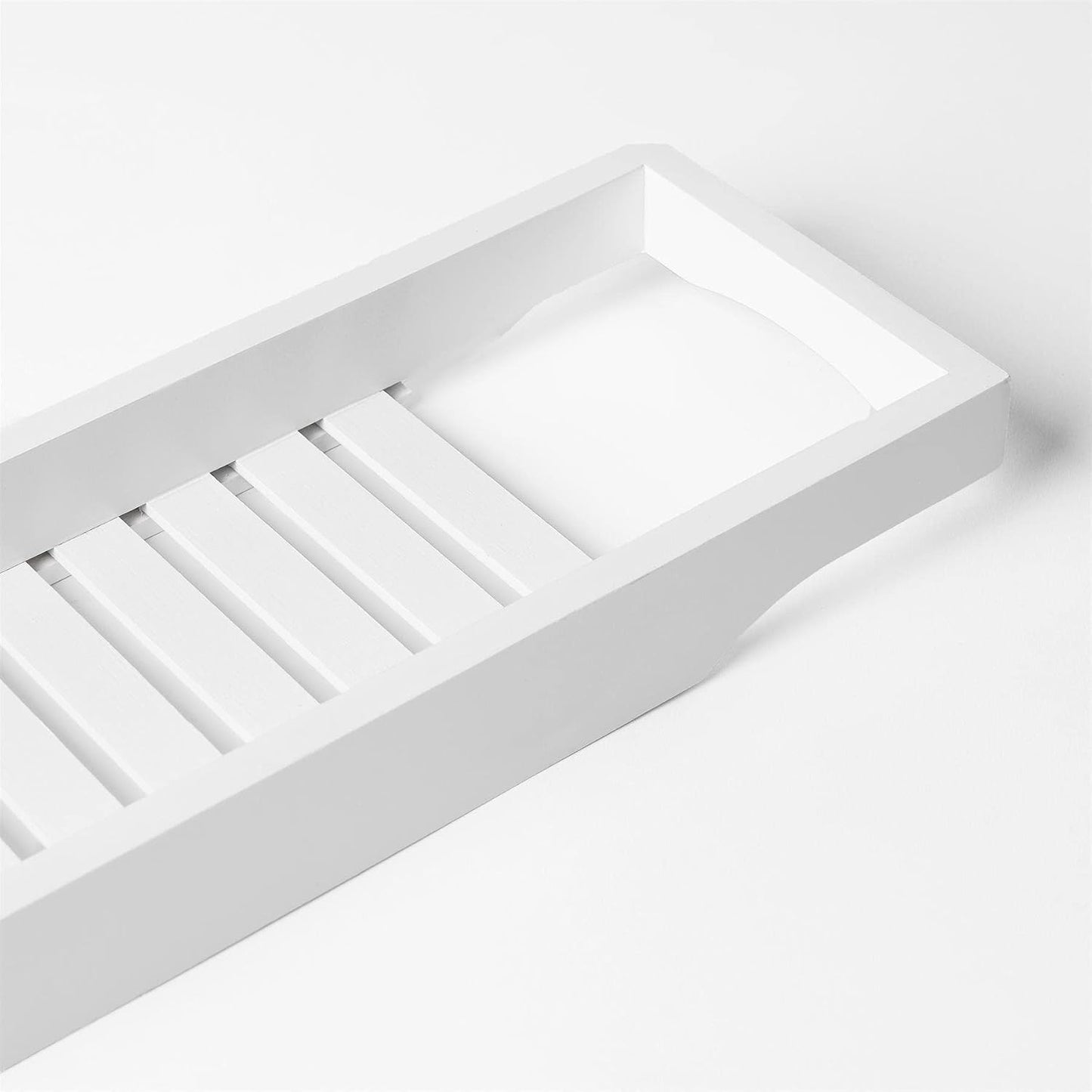 OHS Bath Trays for Across The Bath, Home Spa Bath Caddy Bamboo Bath Tray Wooden Bath Table Organiser Candles Wine Glass Books Shelf Over Bath for Accessories, White
