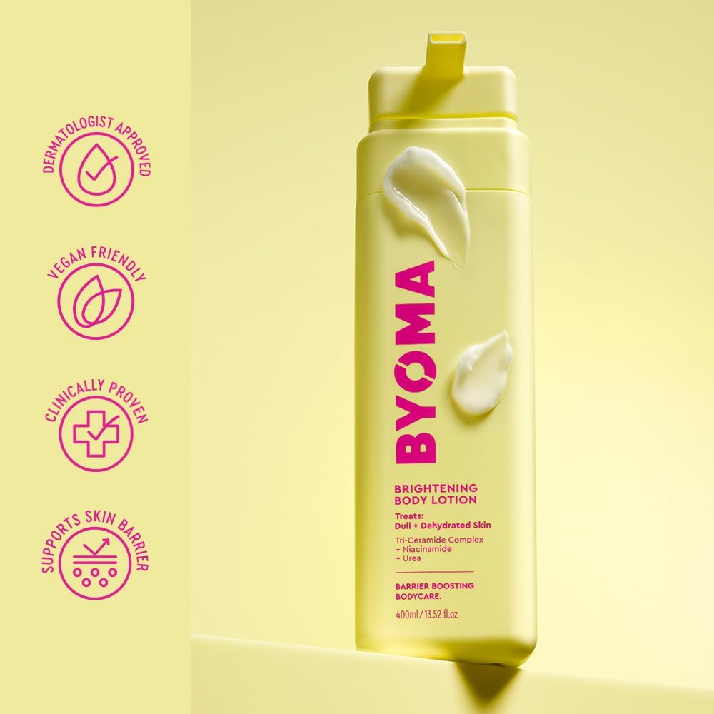 BYOMA Brightening Body Lotion (400ml) For Dull, Dehydrated Skin - Creamy Body Lotion with Niacinamide and Urea - Brightens and Evens Skin Tone