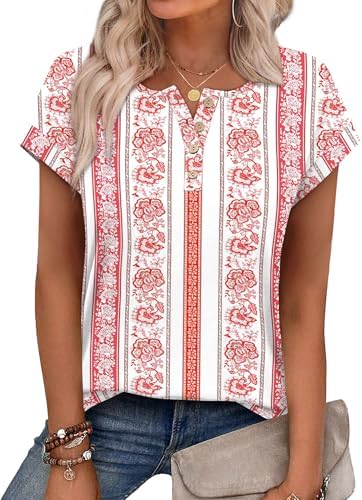 Aokosor Womens Summer Tops Floral Printed Short Capsleeve Shirts Crew Neck Cute Fashion Dressy Tunic Blouses for UK