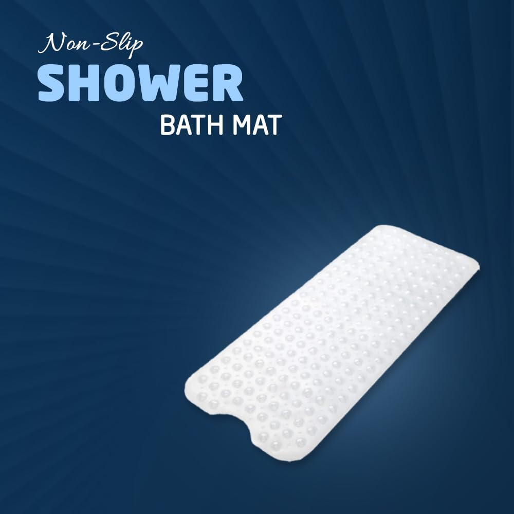 Non-Slip Shower Bath Mat, 100x40cm Long Anti Mould & Mildew Shower Mat, Powerful Suction Cups Grips, BPA, Latex Free, Resistant, Safe, Durable & Comfortable for Bathroom Tubs- Clear (CLEAR)