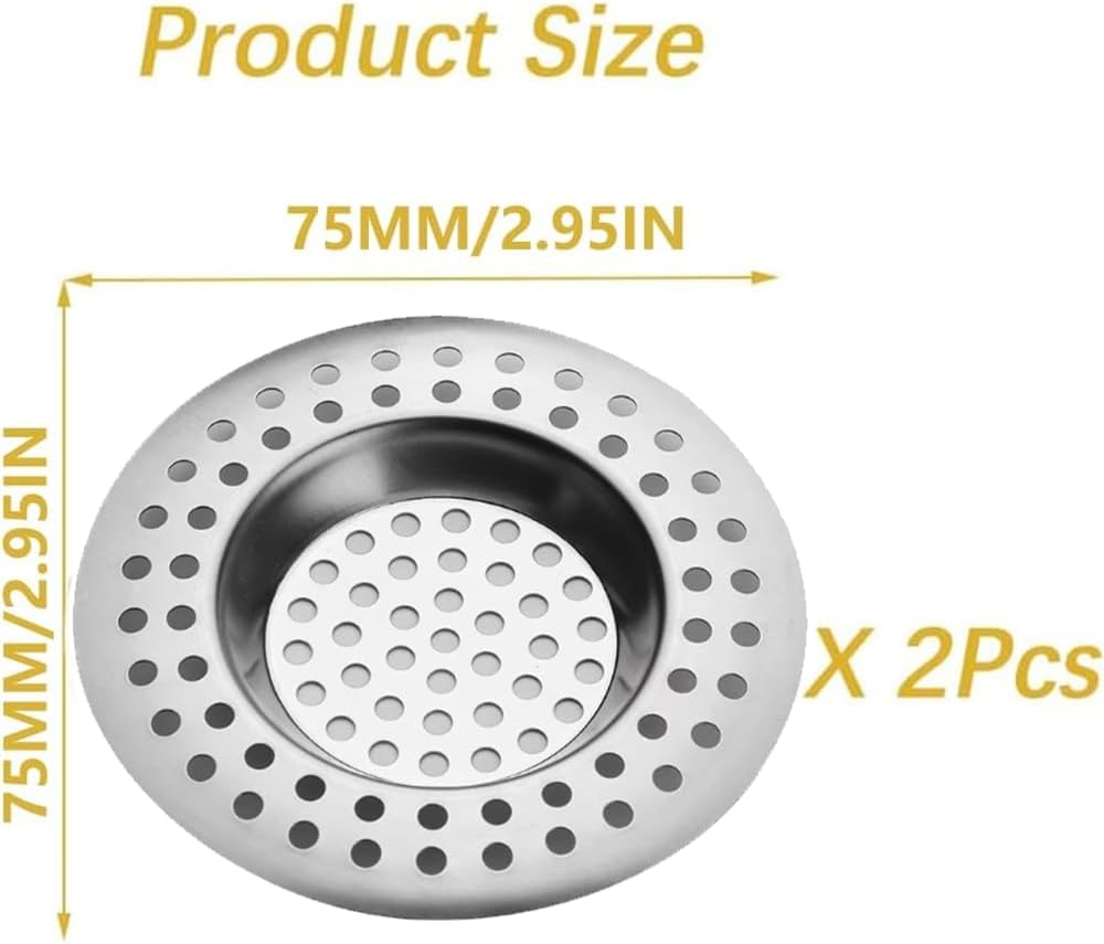 2 Pcs Sink Strainer, Stainless Steel Sink Strainer Plug, Drain Hair Catcher, Protector Shower Drain Cover, Sink Stopper Drain Filter for Kitchen, Bathtub, Bathroom, 2.95 "/ 7.5 cm
