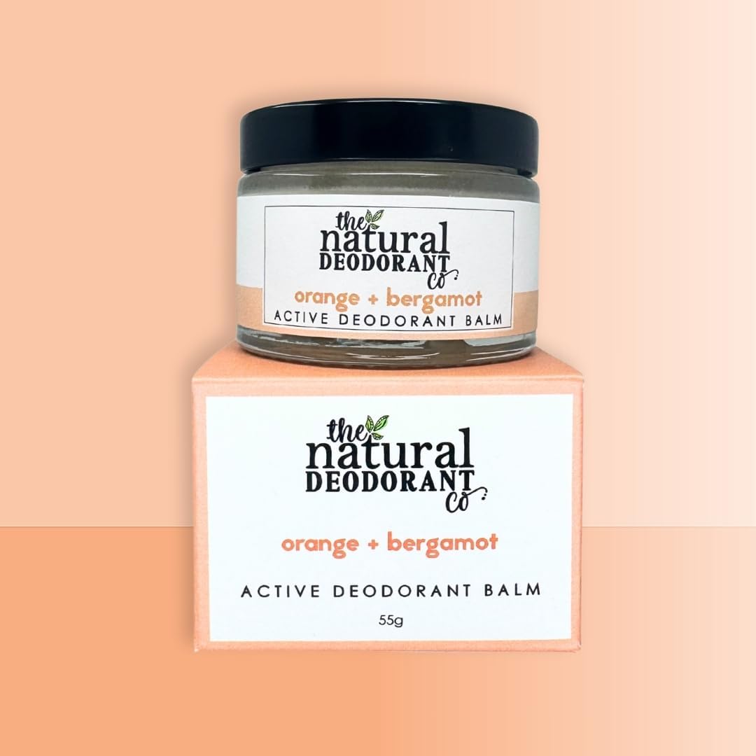 The Natural Deodorant Co, Active Deodorant Balm Orange + Bergamot 55g | Aluminium Free, Plastic Free, Natural Ingredients, Extra Strength Protection