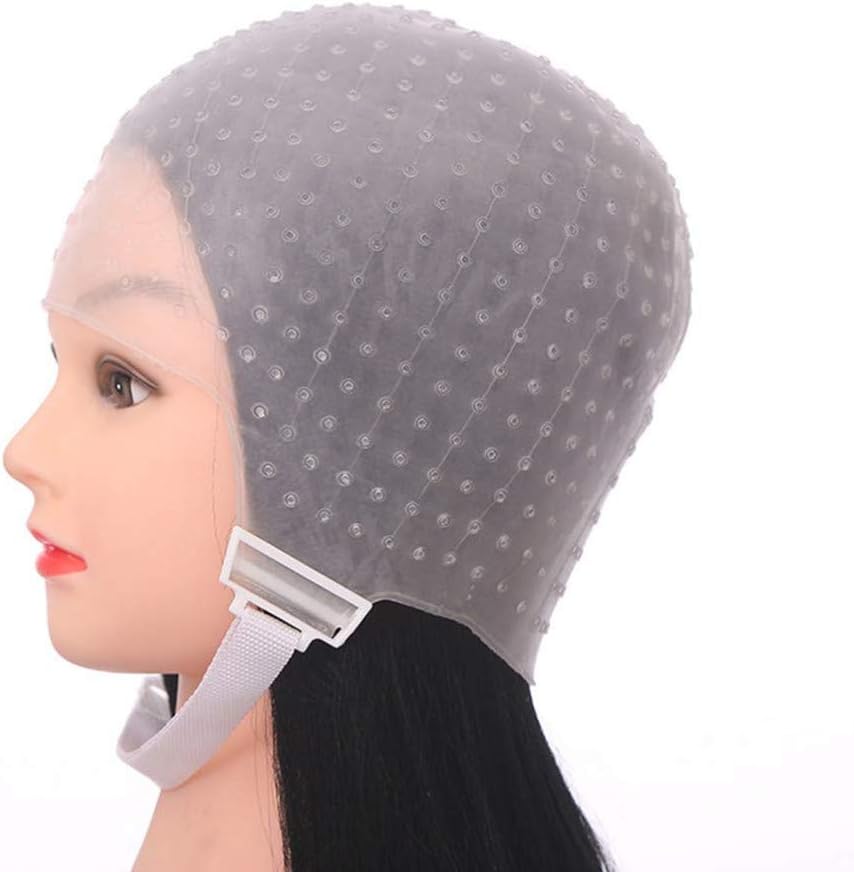 KIPETTO Hair Highlighting Cap with Needle Hooks Silicone Hair Coloring Dye Hat Salon Tinting Tools