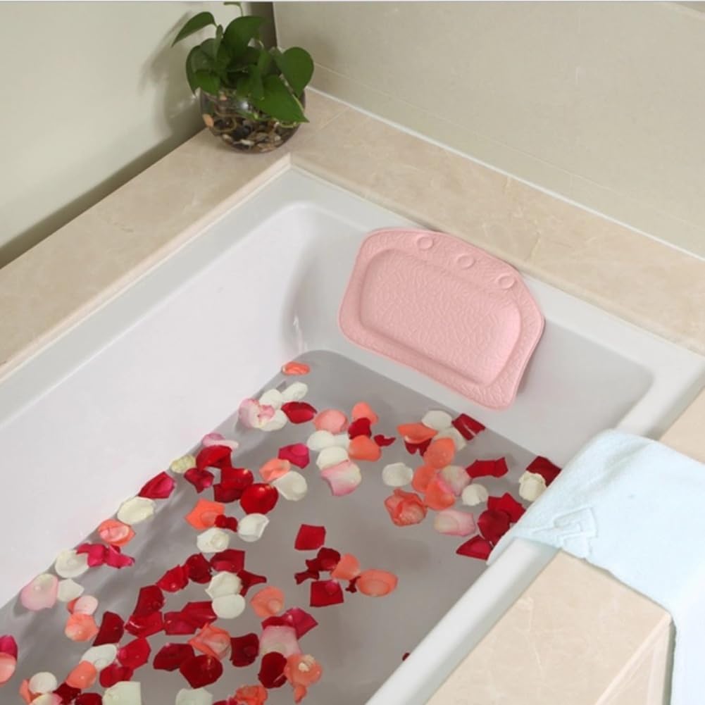 Bath Pillows for Head and Neck, Foam Padded Super Soft Bathtub Pillow, PVC Material Ergonomic Bath Cushion with Suction Cups for Back Shoulder Support (Pink)