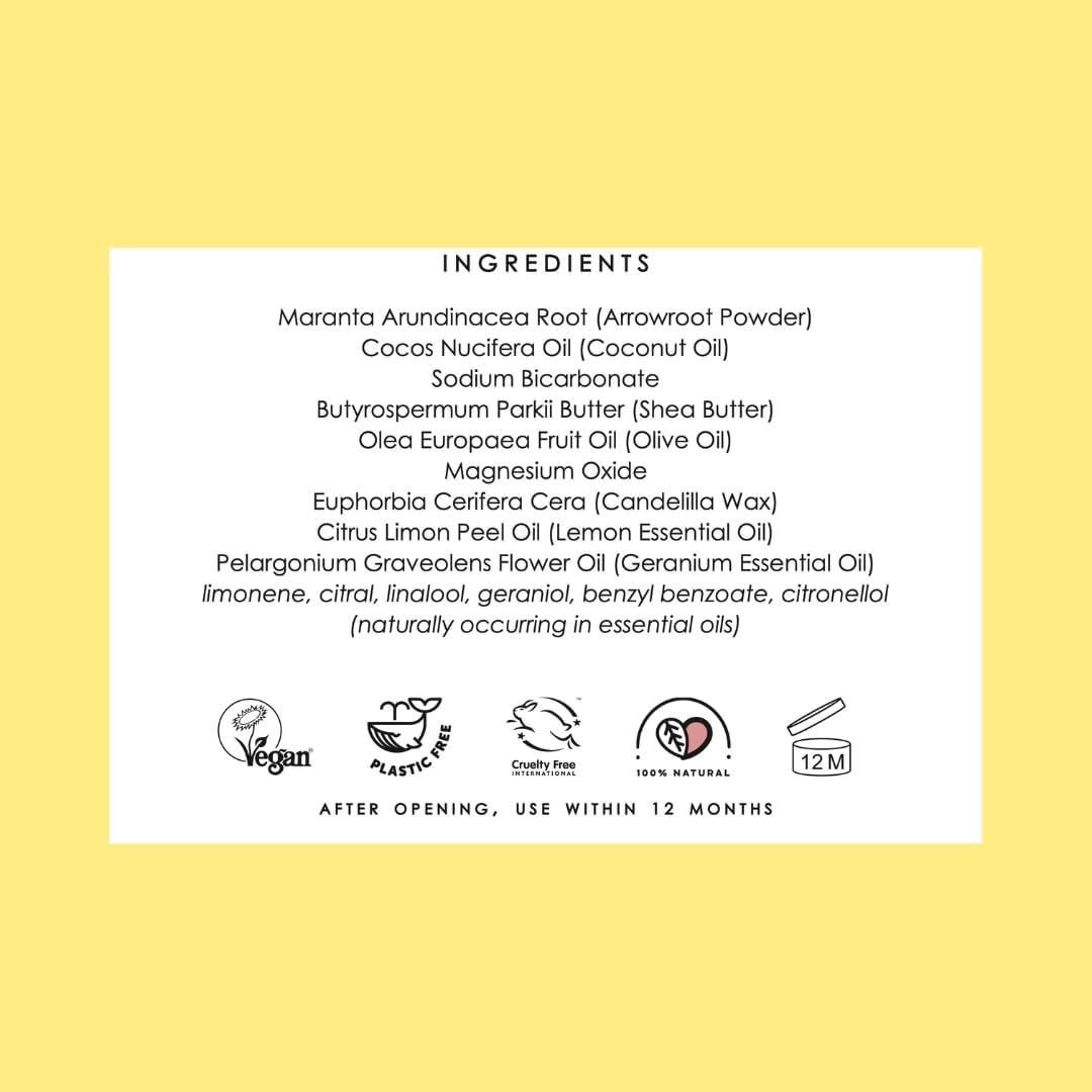The Natural Deodorant Co, Clean Deodorant Balm Lemon & Geranium 55g, Aluminium Free, Plastic Free, All Day Protection | Aluminum Free, Plastic Free, Natural Ingredients, Effective All Day Protection