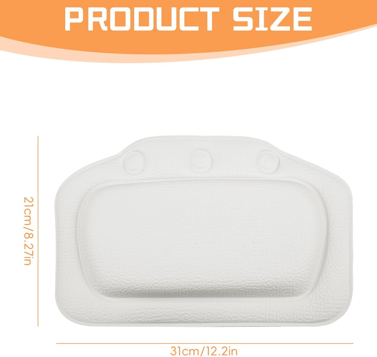 Soft PVC Waterproof Bath Pillow for Tub, Ergonomic Neck & Back Support Cushion with 3 Suction Cups for Home Relaxation (White)