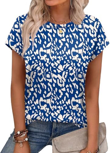 Aokosor Womens Summer Tops Floral Printed Short Capsleeve Shirts Crew Neck Cute Fashion Dressy Tunic Blouses for UK