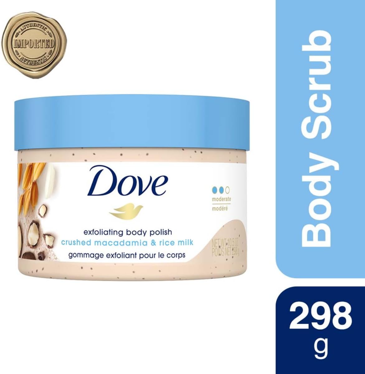 Dove Exfoliating Body Polish Body Scrub, Macadamia & Rice Milk, 10.5 oz