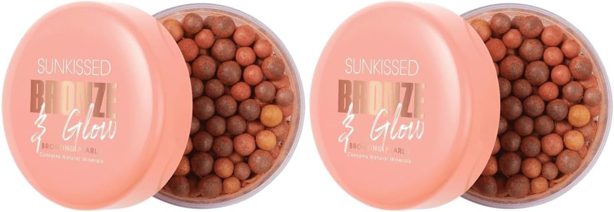2x Sūnkissēd | Bronze & Glow Bronzing Pearls - Shimmer Finish | For Face, Neck and Shoulders to Create a Natural Sunkissed Glow | 45g Each