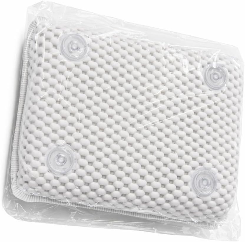 Bathtub Pillow Luxury Soft Bath Cushion – Non-Slip Waterproof Spa Headrest with Strong Suction Cups – Comfortable Neck & Back Support Bath Pillow for Home Relaxation (White)