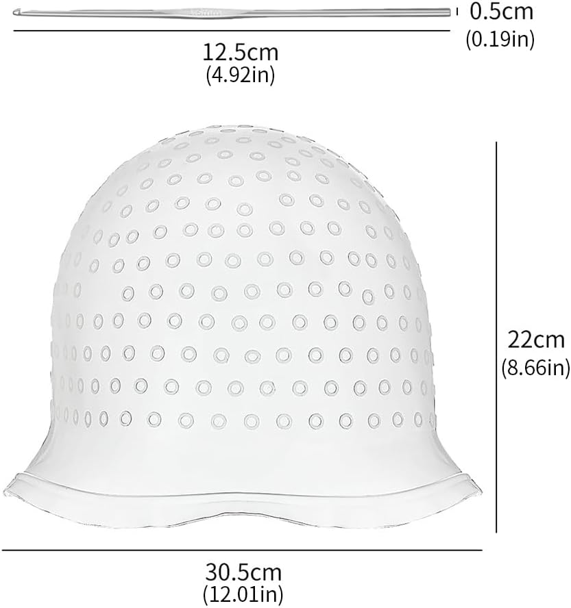 Punched Hole Silicone Highlight Hair Cap with Needle, Reusable Highlight Hat with Hook, Hairdressing Dyeing Staining Tools Kit, Prepunched Highlights Cap for Hair Salon
