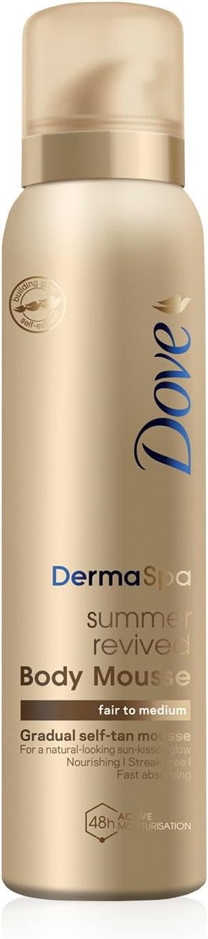 2 Pack of Dove DermaSpa Summer Revived 48 hours Active Moisturisation Fair to Medium Body Mousse 150ml