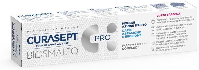 Curasept Biosmalto - Carie Abrasione Erosione Mousse Azione D’Urto Menta, 50ml