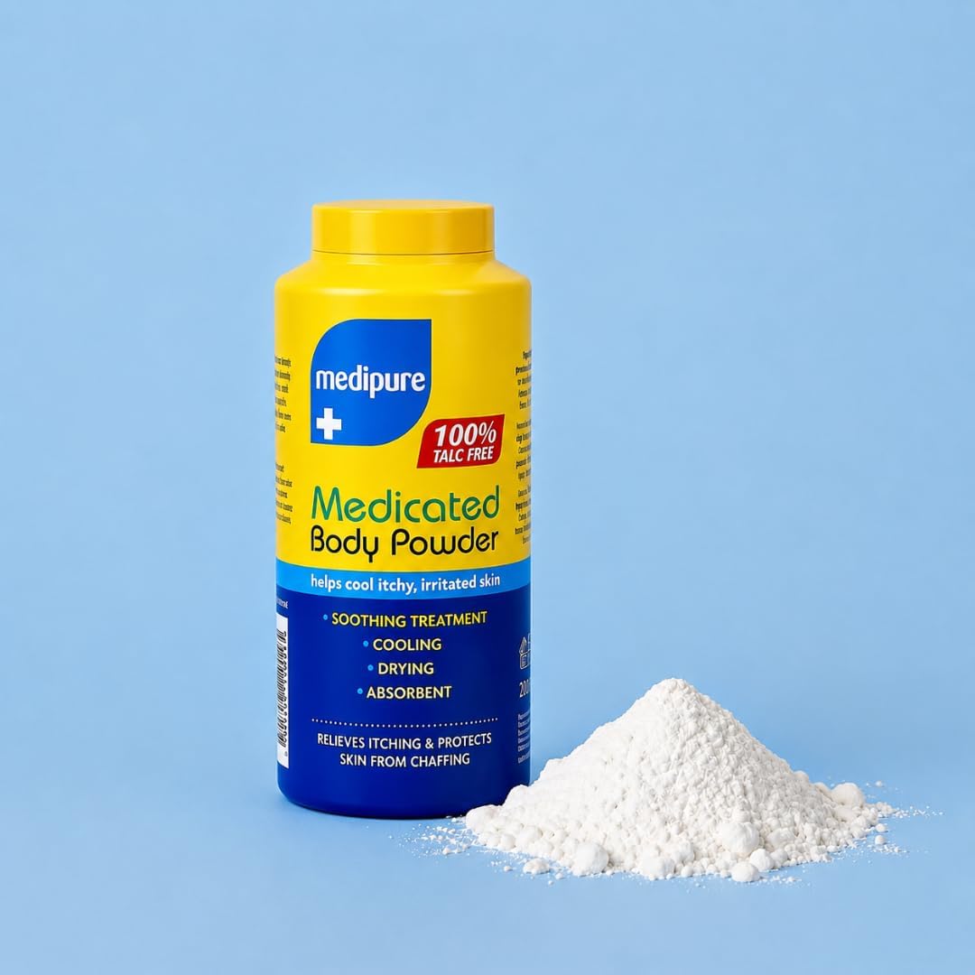Medipure Medicated Body Powder 200g - 100% Talc Free | Cooling & Soothing Prickly Heat Powder for Itchy Skin & Anti Chafing