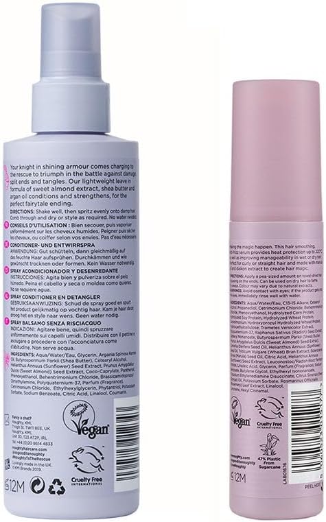 Noughty 97% Natural Thirst Aid Conditioning and Frizz Magic Serum Duo, Leave In De-Tangler and Anti Frizz Styling Treatment, Sulphate Free Vegan Hair Care Set for Curly and Dry Hair, 200ml and 75ml