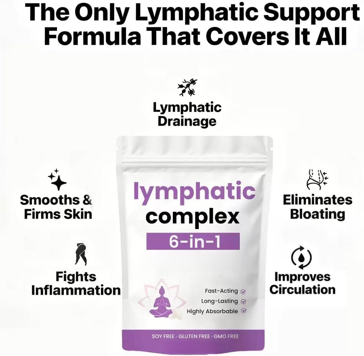 6-in-1 Lymph Complex, Firms Skin, Fights Inflammation, Eliminates Bloating | Gluten-Free - Non-GMO - Vegan