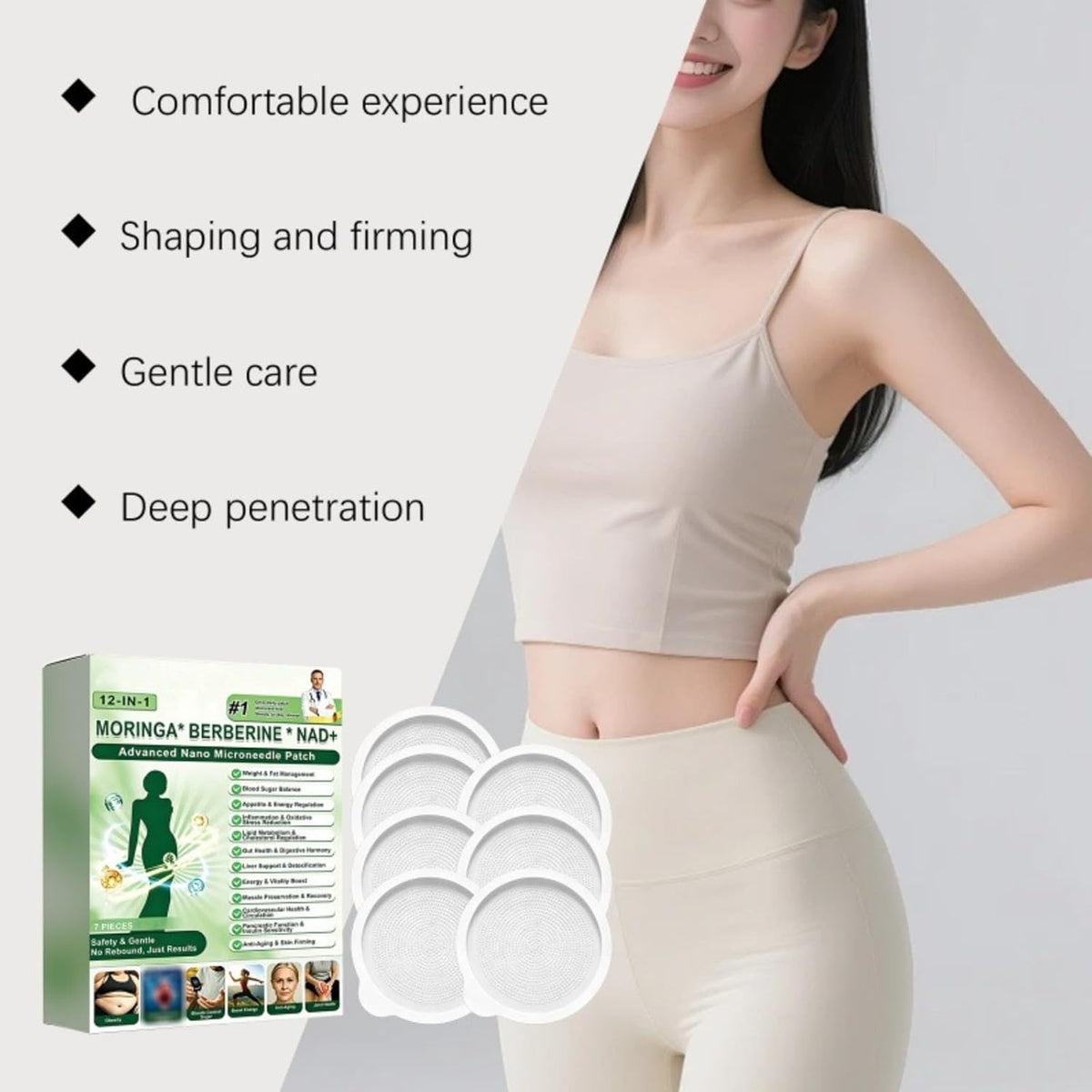 Moringa x Berberine Patch 12 in 1, Nano Microneedle Slimming Patch, Natural Ingredients, Easy to Apply, Invisible Under Clothes, Ideal for Men and Women