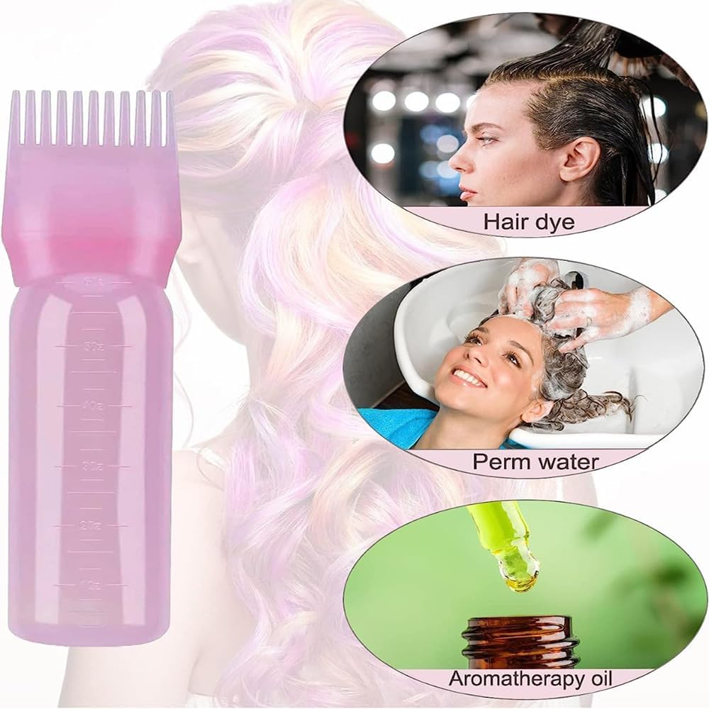 Root Comb Hair Dye Oil Applicator Bottle with Graduated Scale Pink 6oz