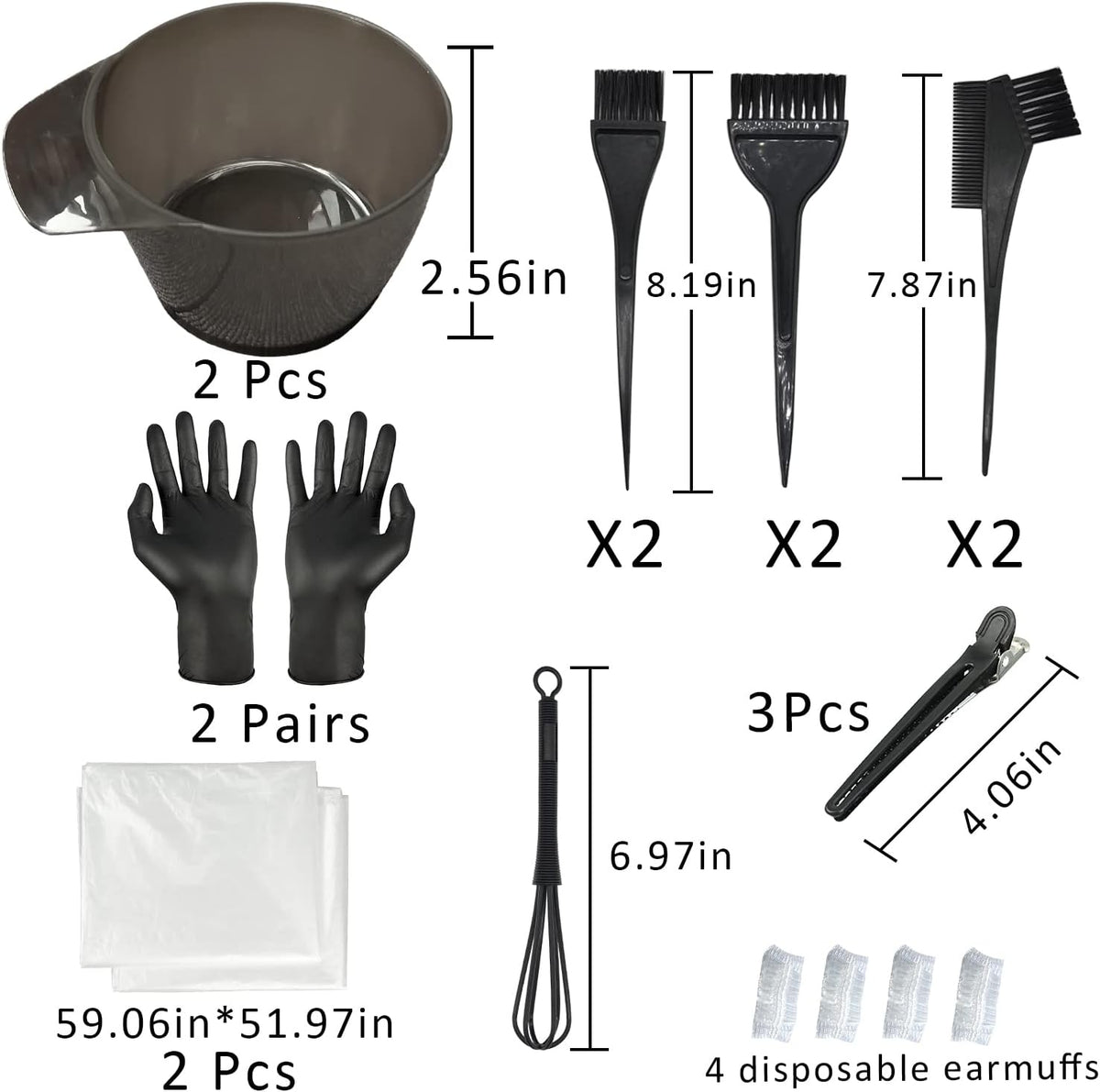 Hair Dye Coloring Set, Hair Tinting Comb and Mixing Brush Bowl,Ear Cover Mixing Spoon Hair Clips Gloves and Disposable shawl,DIY Salon.