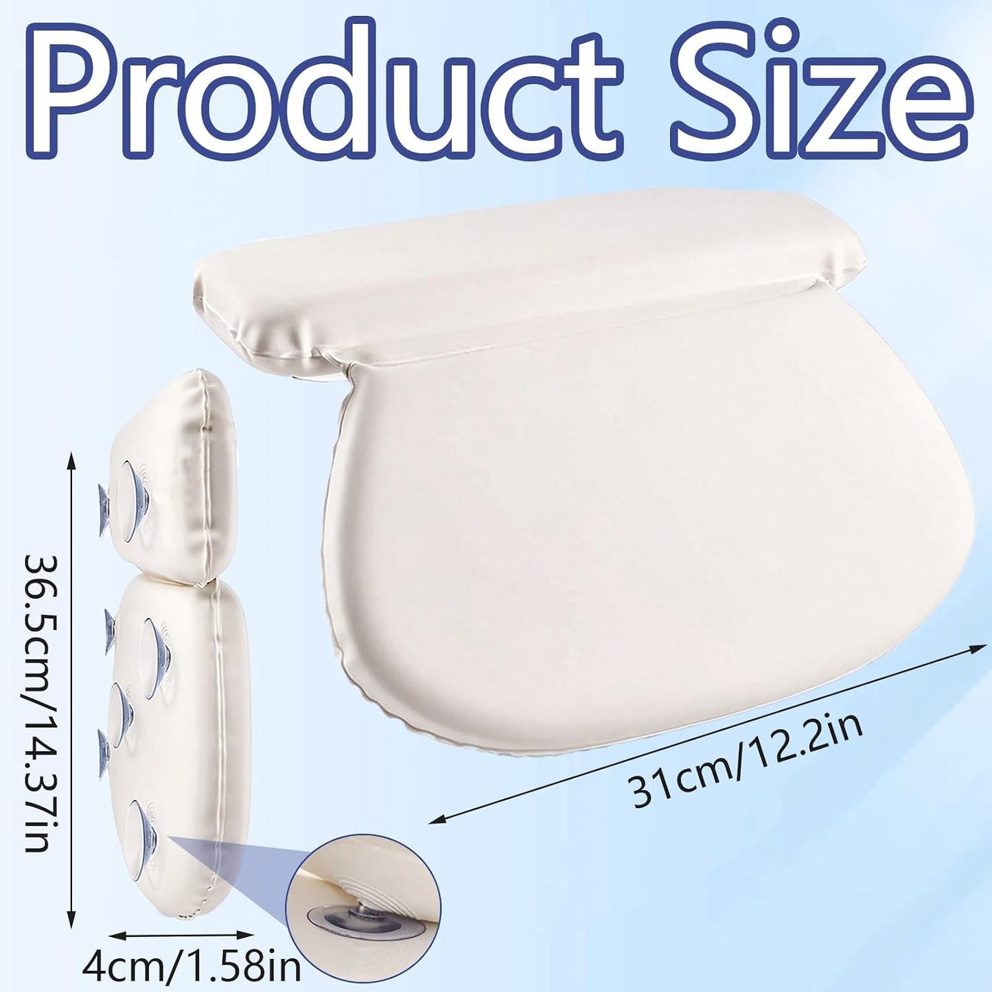Bath Pillow, Bath Cushion for Head and Neck Support, Relaxation and Comfort in Bathtub, Ideal for Reading and Meditation, Compact White Design 35x30x4 cm 