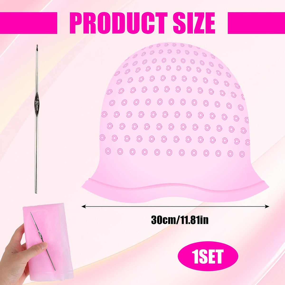 Hair Highlight Cap Kit, Reusable Silicone Highlighting Cap, Pre Punched with Holes, Silicone Highlight Caps for DIY Balayage and Streaking, Highlights Hair Dye Kit for Home Salon Use