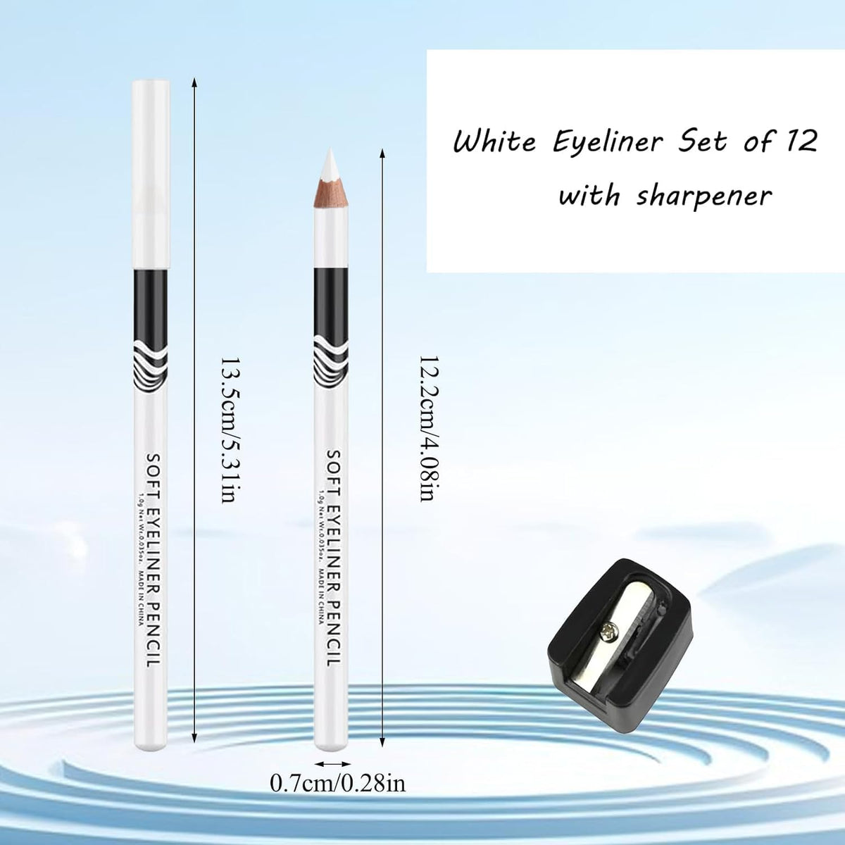 DEJIN White Eye Pencil - 12 Pcs, Eyeliner, Makeup Pencil - For Beginners & Professionals, With Sharpener