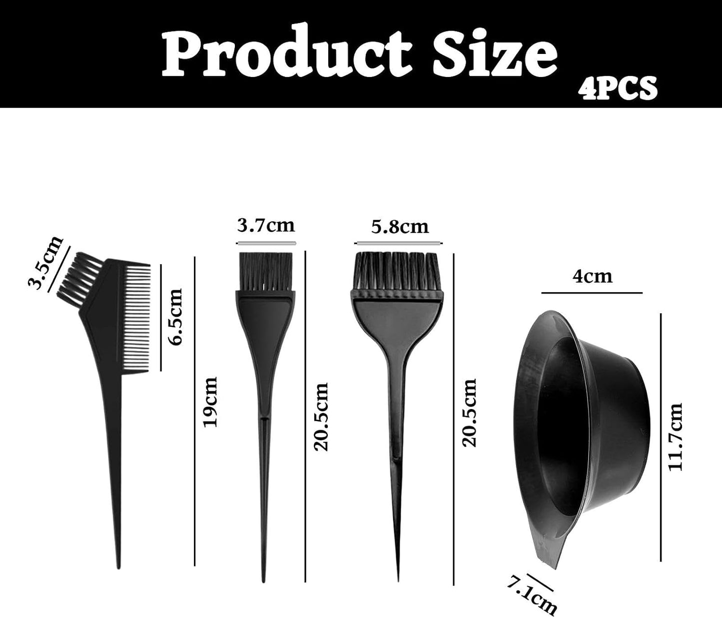 4PCS Hair Dye Brush and Mixing Bowl Set, Tint Comb For Hair, Professional Salon Hair Coloring Dyeing Kit, Angled Comb and Brush