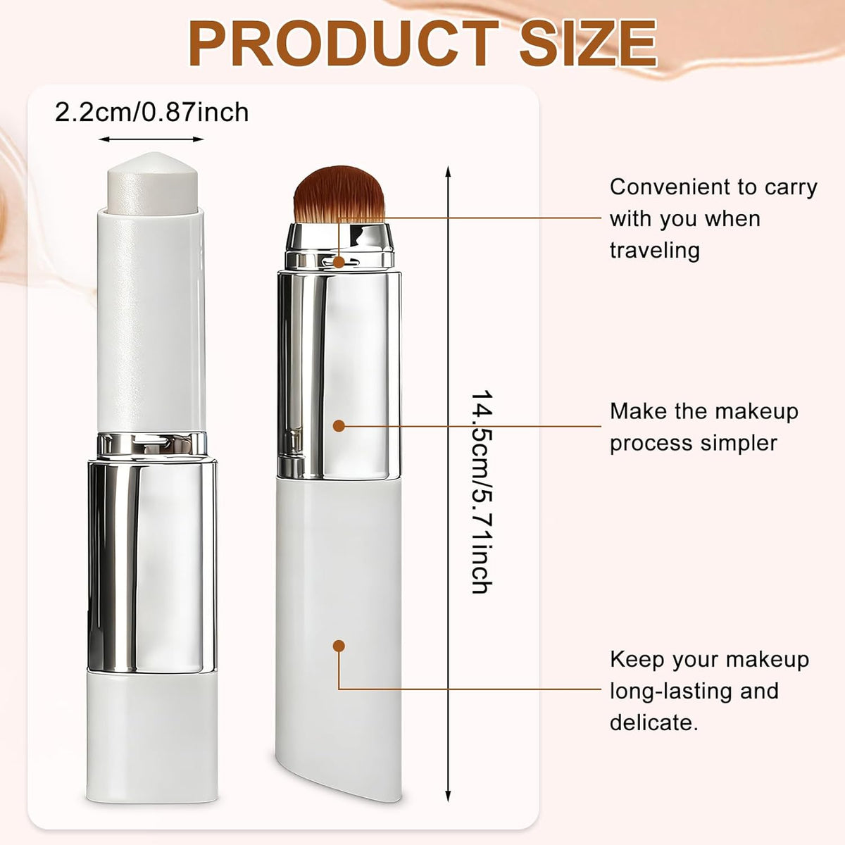 Faccelove Foundation Stick with Brush, Colour Changing Foundation Stick with SPF 15, Automatic Colour Adjustment, 2-in-1 Makeup Stick for Natural Rays, Long Lasting for All Skin Types