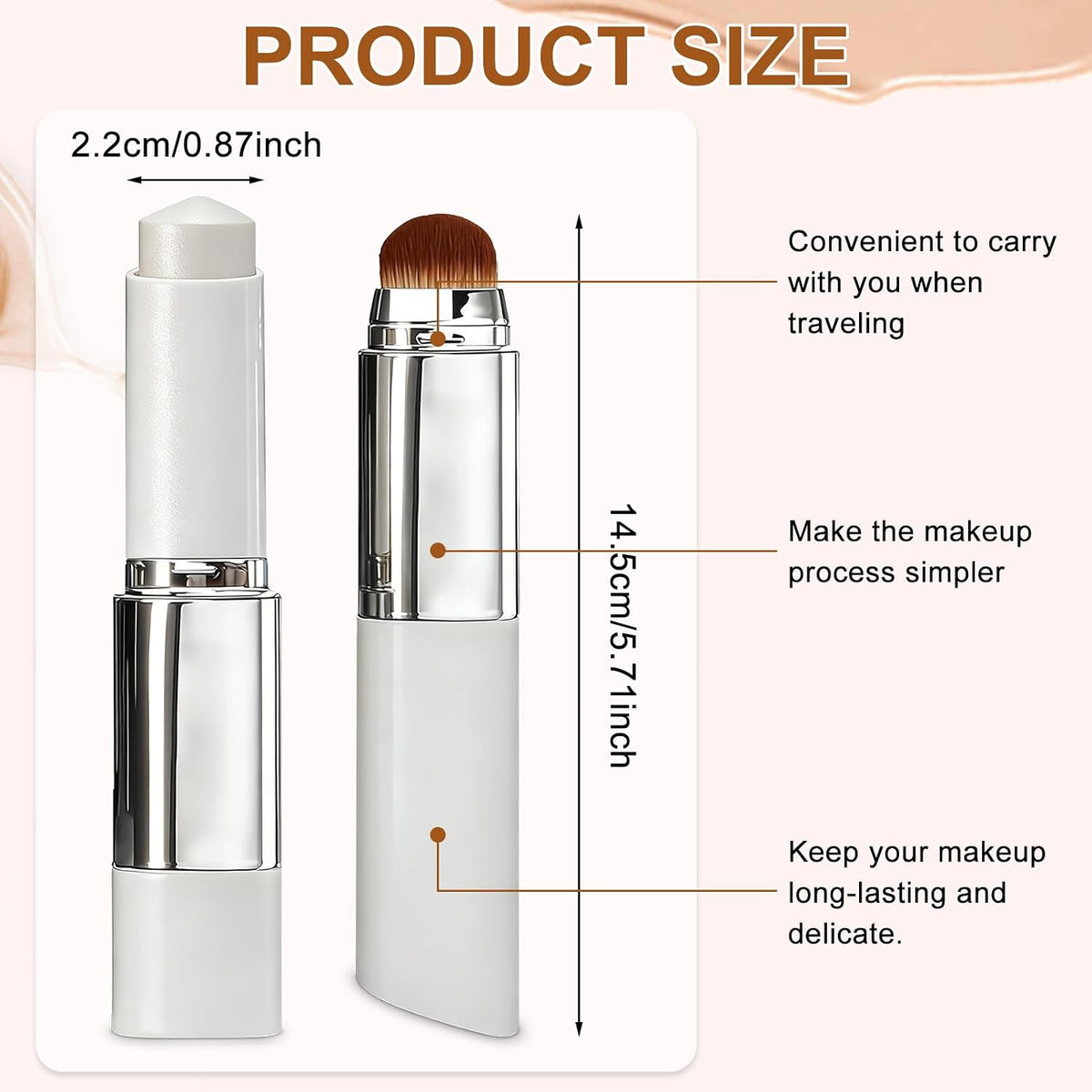 Faccelove Foundation Stick with Brush, Colour Changing Foundation Stick with SPF 15, Automatic Colour Adjustment, 2-in-1 Makeup Stick for Natural Rays, Long Lasting for All Skin Types