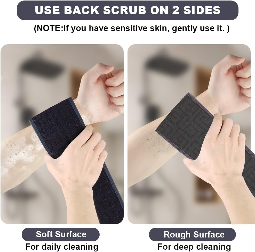 URAQT Exfoliating Back Scrubber for Shower, 37 Inches Back Washer with Handles, Soft Shower Bath Scrub for Women and Men, Double-Side Use Exfoliate Washcloth Bath Tool to Scrub Your Body Deeply