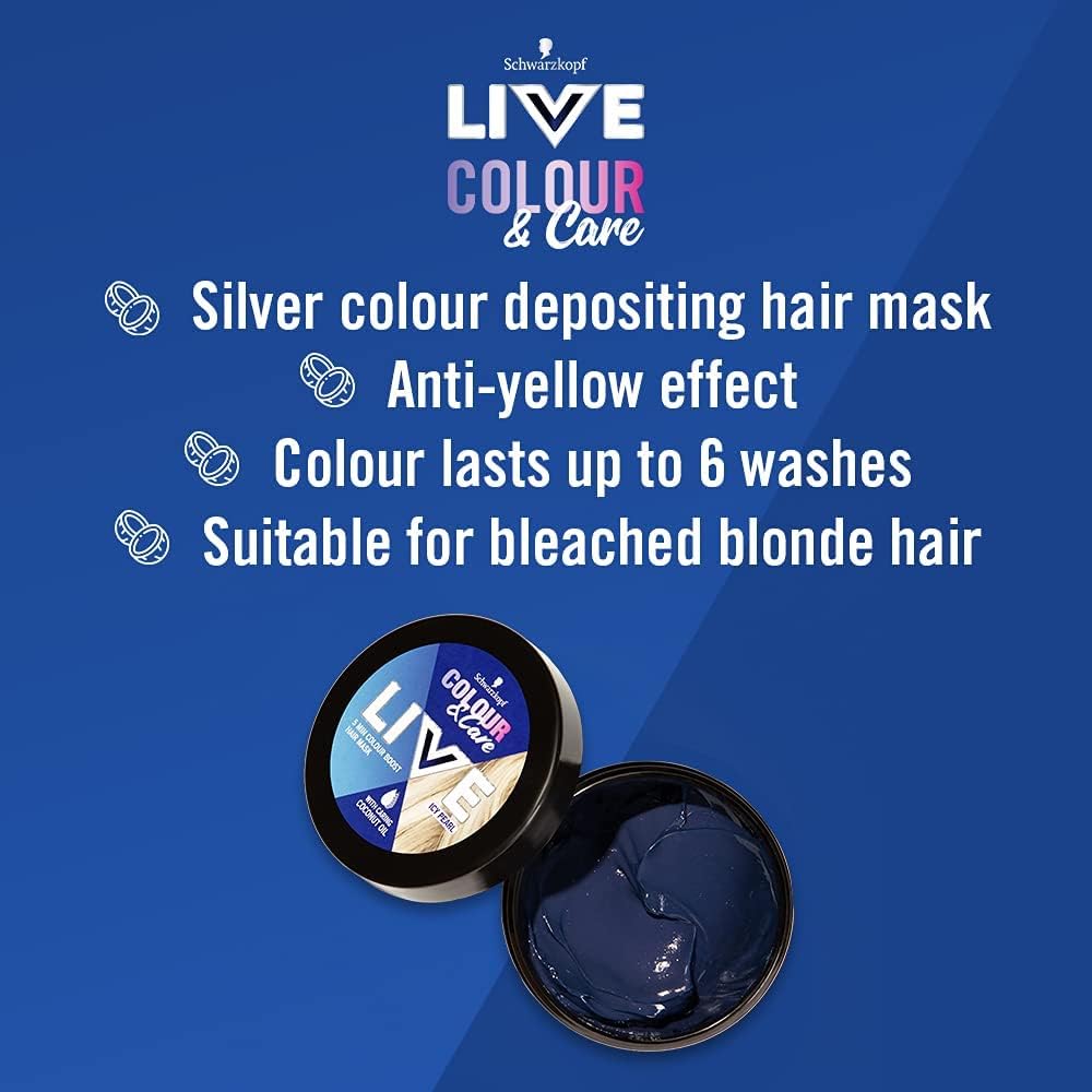 Schwarzkopf LIVE Colour & Care Hair Mask, 5 Minute Wash Out Blonde Toning, Colour Boost, Semi-permanent Silver Hair Dye, Lasts Up To 6 Washes- Icy Pearl, 150ml