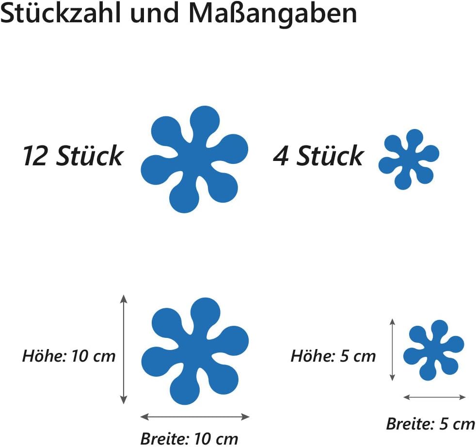 SB16B Anti-Slip Sticker 12 Flowers of 10 cm and 4 Flowers of 5 cm Diameter for Safety in Bath and Shower