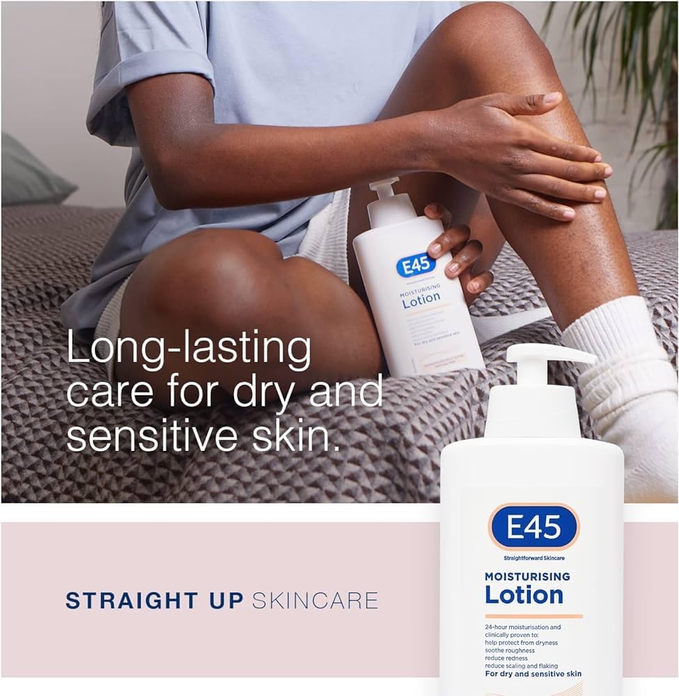 E45 Moisturising Lotion 500 ml - Dermatological Body Moisturiser Lotion - Body Lotion - Daily Moisturiser for Dry Skin & Sensitive Skin – Long-Lasting Hydration Protect from Dryness, Reduce Redness