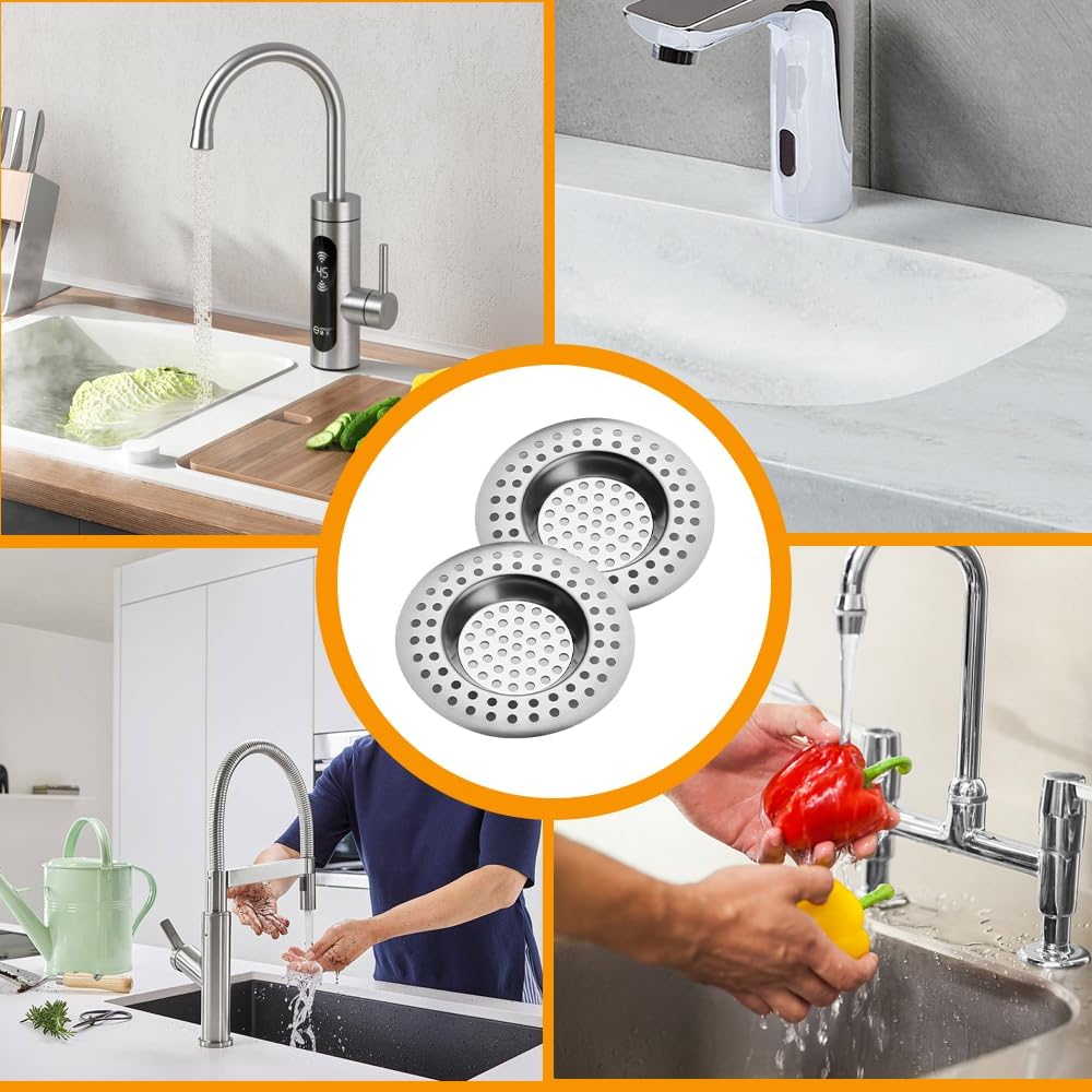 2 Pcs Sink Strainer, Stainless Steel Sink Strainer Plug, Drain Hair Catcher, Protector Shower Drain Cover, Sink Stopper Drain Filter for Kitchen, Bathtub, Bathroom, 2.95 "/ 7.5 cm