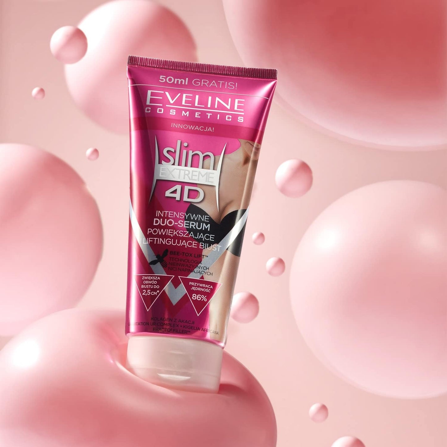 Eveline Cosmetics Slim Extreme 4D Intensive Bust Enhancement & Firming Serum with BEE-TOX LIFT™, 200 ml - Breast Firming, Anti-Aging & Cellulite Reduction