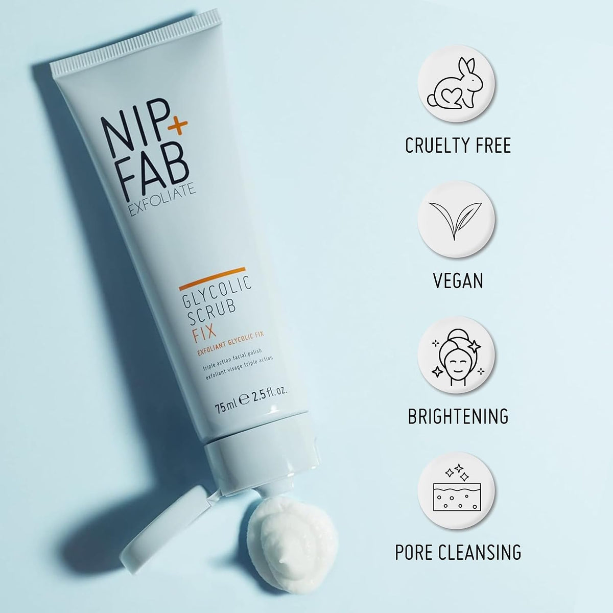 NIP + FAB Glycolic Fix Scrub – 3% Glycolic Acid (AHA) and 1% Salicylic Acid (BHA) Exfoliating Face Scrub for Brightening, Resurfacing and Deep Pore Cleansing, 75ml