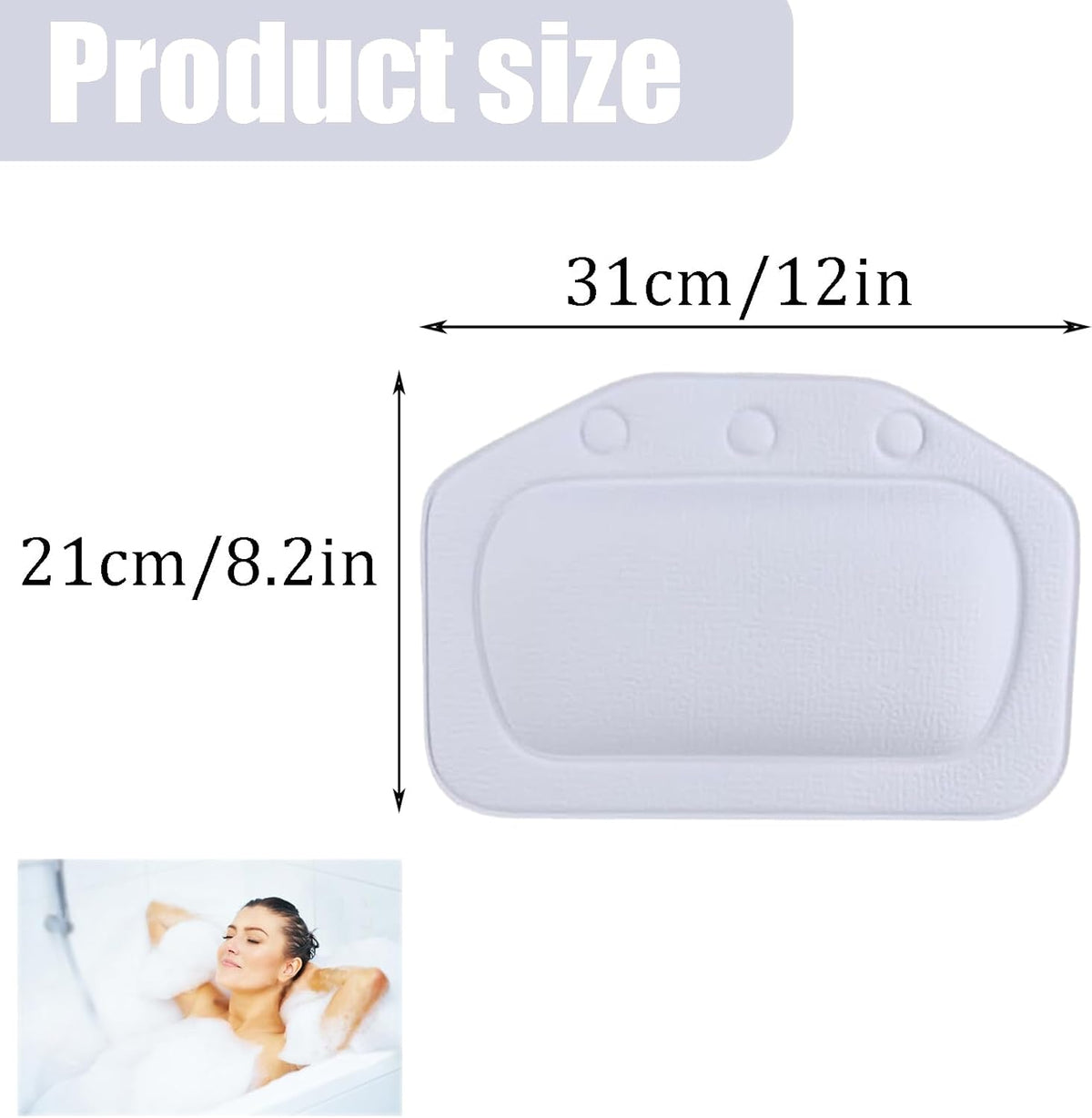 Bath Pillow With 3 Strong Suction Cups, Soft Waterproof Bathroom Pillow for Tub, Relaxing Bathtub Pillow for Neck and Back Support Modern Minimalist Design Durable Bath Accessories