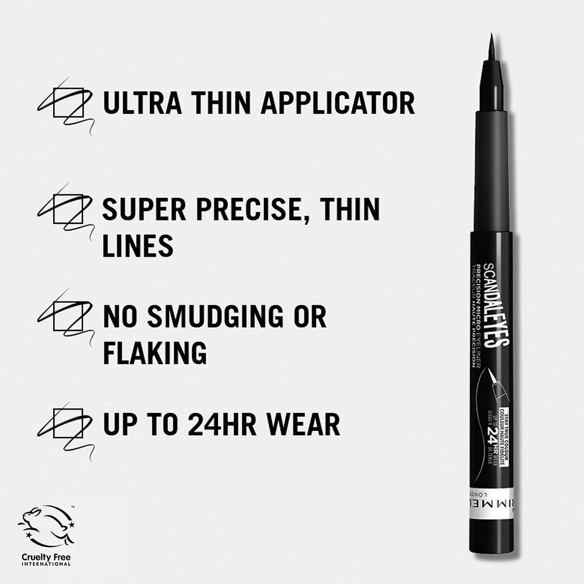 Rimmel - Scandal'eyes Precision eyeliner - Ultra precise felt tip - Long Wear, no burr - 001 Black - 1.1ml, Liquid