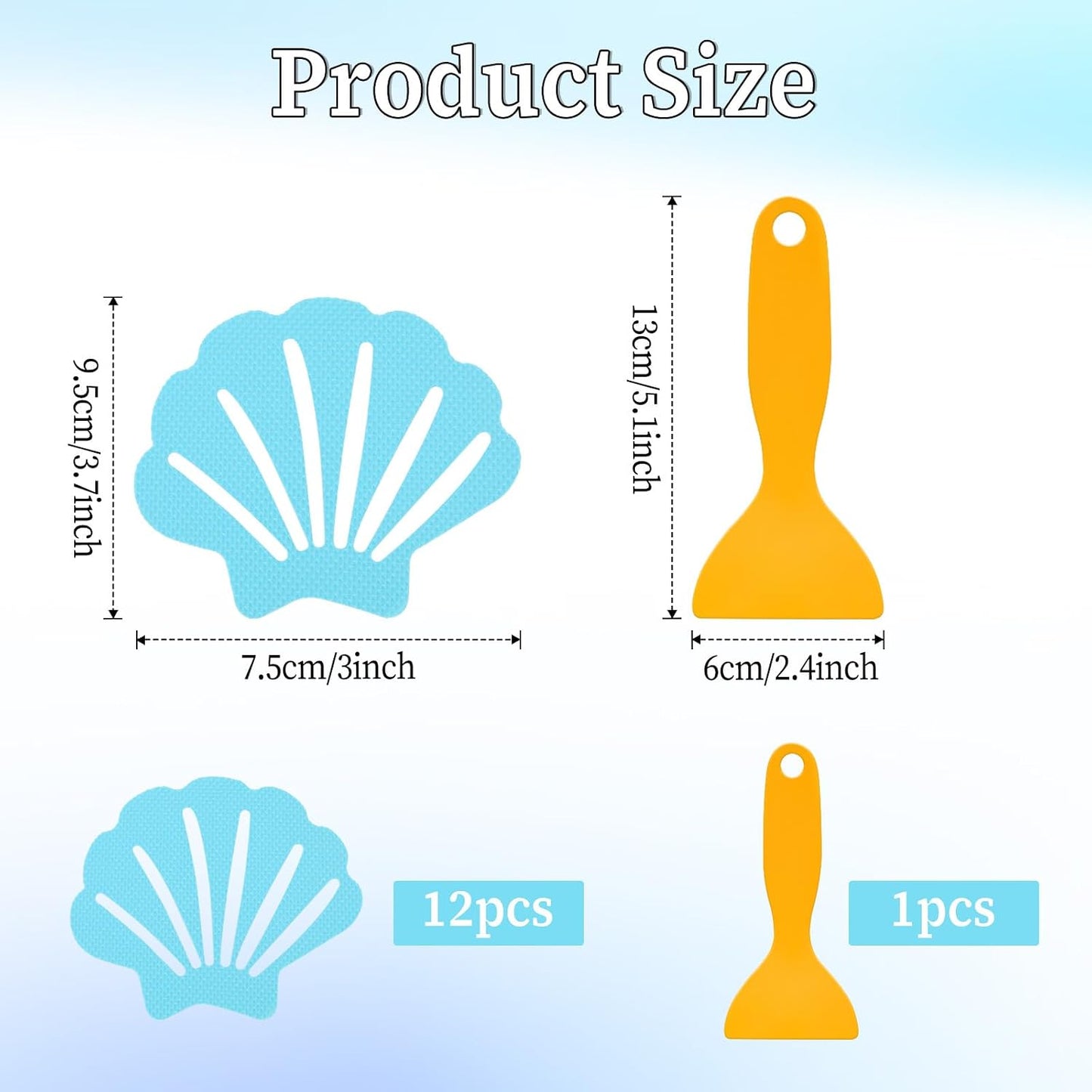 Giantre 12 Pcs Non Slip Bathtub Stickers, Shell Shaped Tubs Safety Shower Treads Adhesive Appliques with Premium Scraper for Bath Tub Stairs (12)